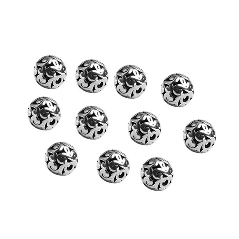 Wixine 20Pcs 12mm Tibetan Silver Carved Patterned Hollow Connector Round Spacer Charm Beads - Image 1